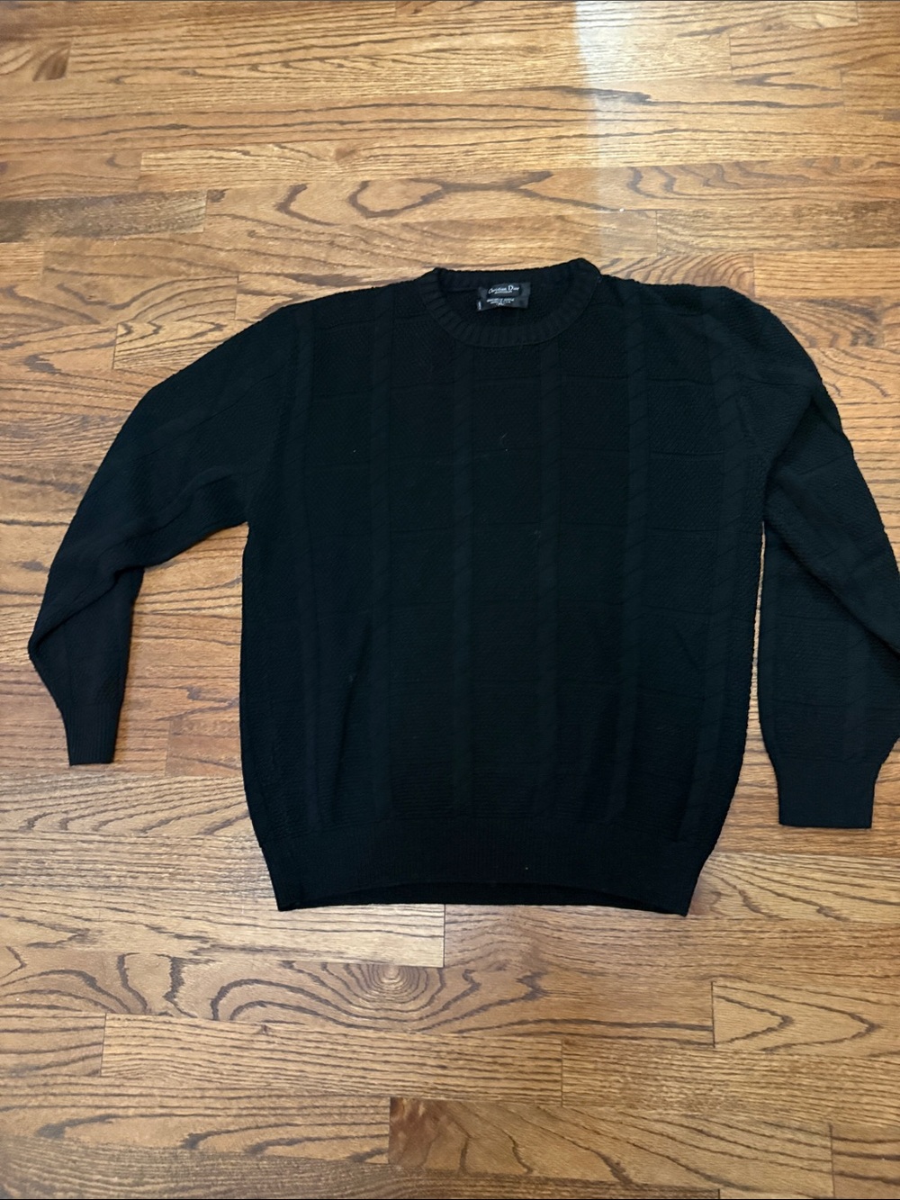 Vintage Christian Dior Black Cable-Knit Crewneck Sweater